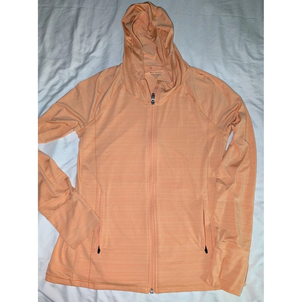 Athleta Women's Small Orange Long Sleeve Full Zip Lightweight Hoodie Sweatshirt